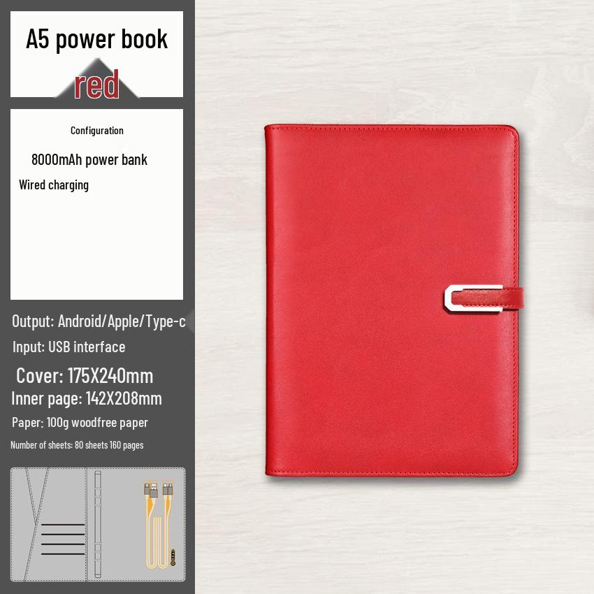 A5 Multi-Function Notebook Gift Set with USB & Wireless Charger - Customizable Logo Option