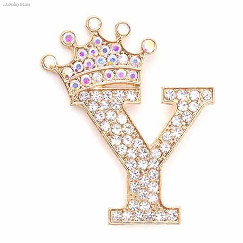 New 26 Letters A-Z Brooch Rhinestones Crystal Gold Color English Alphabet Metal Pins Cute Jewelry Accessories Christmas Gift