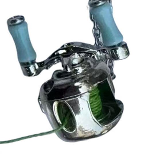 Mini Fishing Reel Necklace Pendant with Spinning Handle Removable Line Guide Multipurpose Fishing Accessories Keychain Backpack Charm