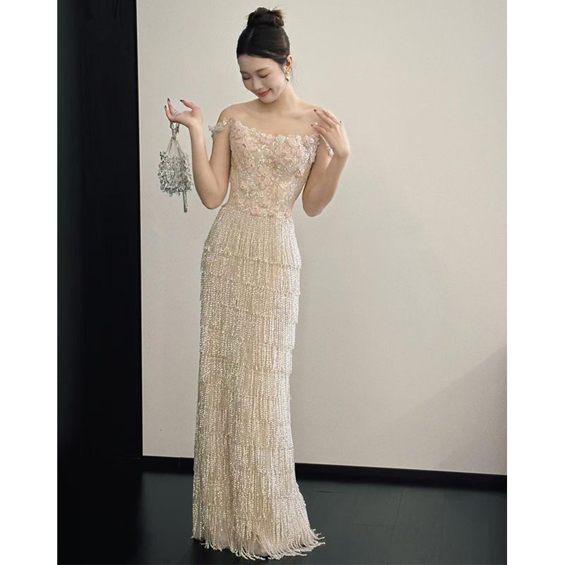 

Evening Dress 2025 New Arrival Fancy Bride Engagement Formal Dress Classy Heavy Industry out of the Court Banquet Back to the Door Evening Gown Dress XS