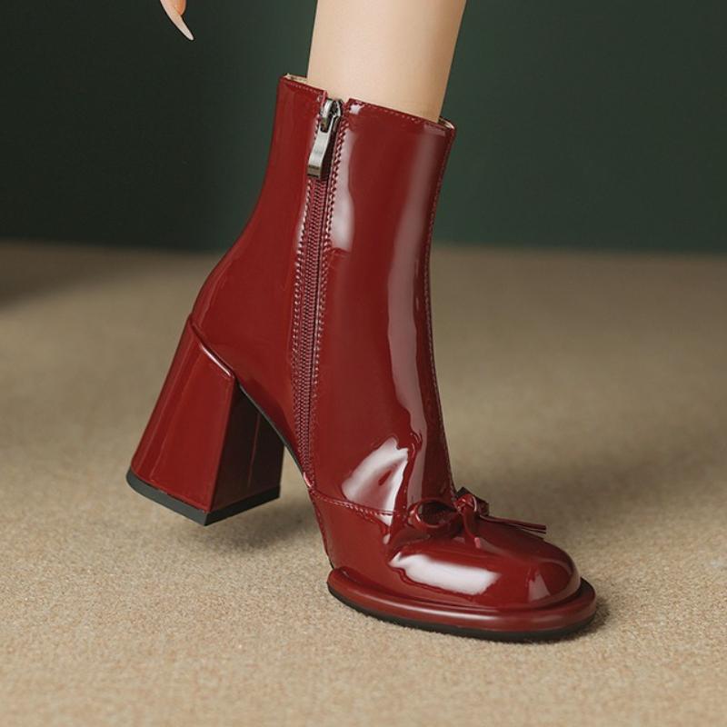 Bow Ankle Boots Woman High Heels Shoes Sexy Party Chunky Boots Elegant 2025 Winter Dress Brand Woman Pumps Botas Mujer