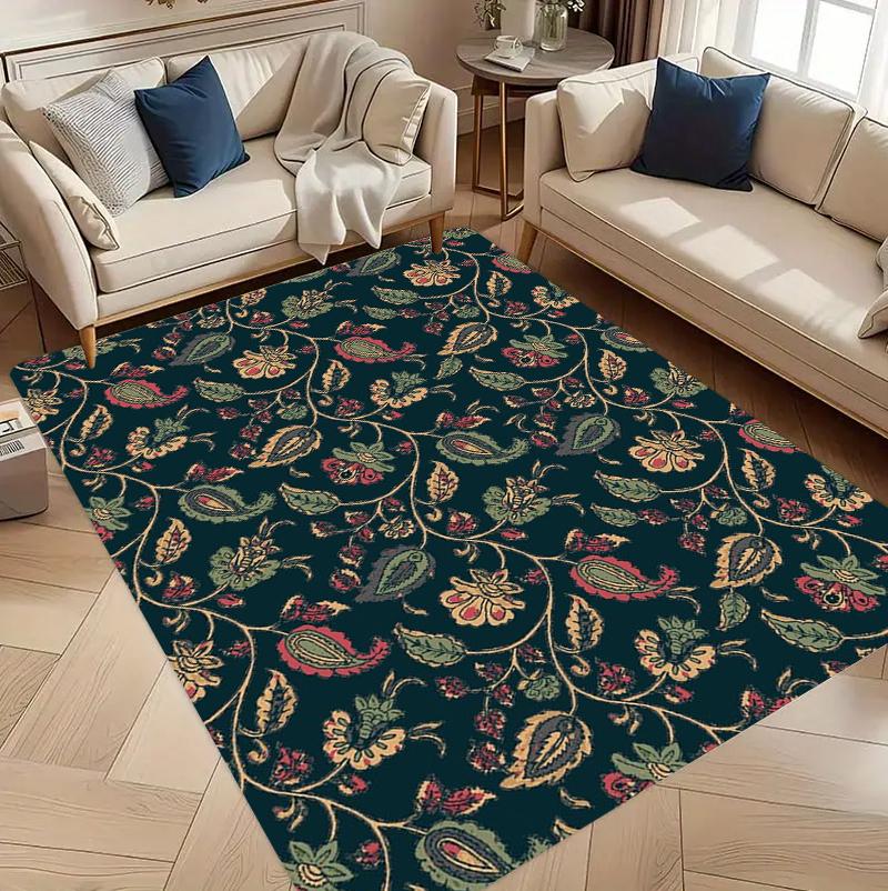 

Black Background Multicolor Floral Rug Carpet Mat Non-Slip for Living Room Bedroom Bohemian Home Decor 40x60cm