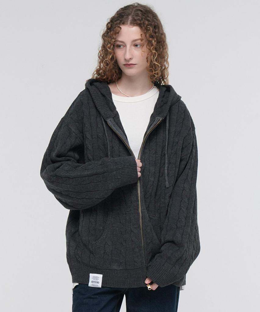 Outdoor Products Cable Knit Zip-Up Hoodie (Charcoal)