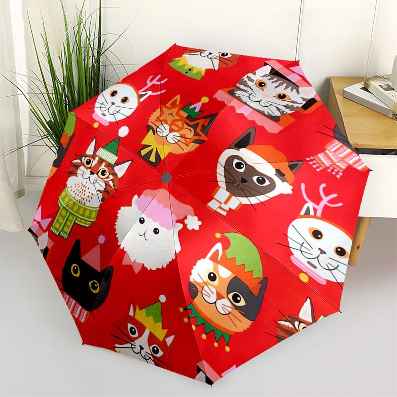 

1pc Christmas Cats Wrapping Paper Umbrella with Plastic Handle,Compact & Stylish,Cartoon Pattern,Outdoor UmbrellaPT282