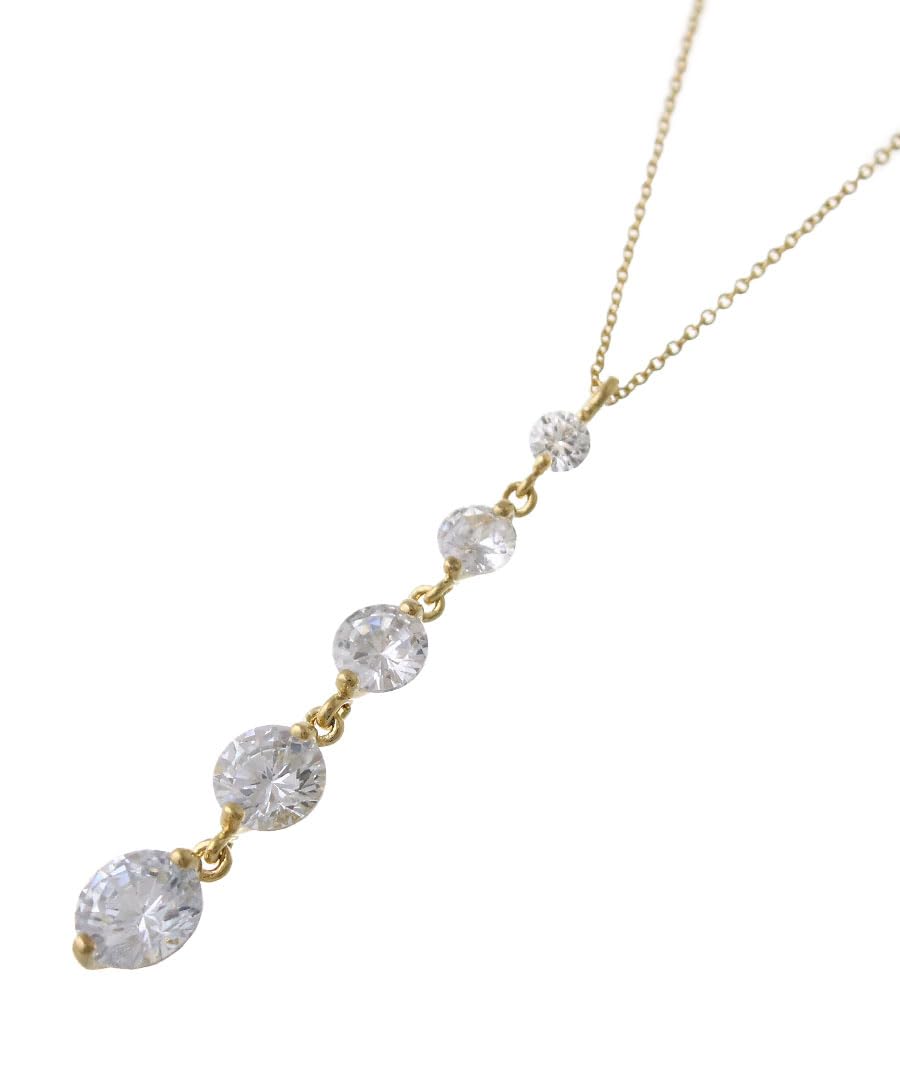 VINGTAINE Necklace with 5 Cubic Zirconia Stones, Adjustable Slider Chain, Cute Gift, Present (C3364-G)