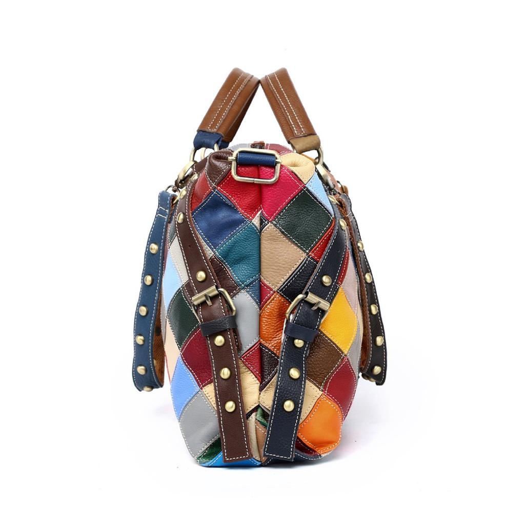 Random Checkered Leather Rivet Bag for Women  Multifunctional Crossbody Shoulder Bag