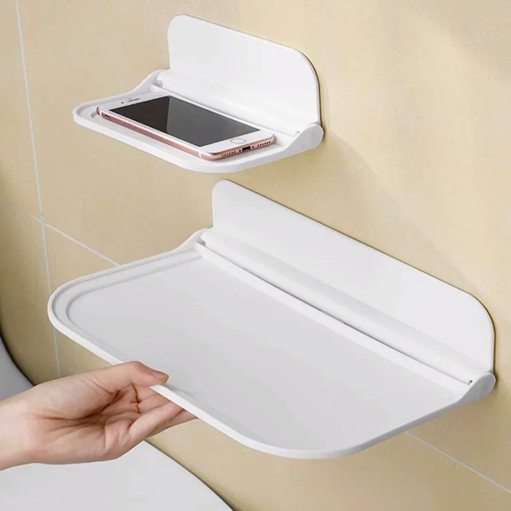 Foldable Wall Mounted Shelf-No Drill Space Saving Organizer for Bathroom Organizer WiFi Router Foldable Storage Rack Holder Tray