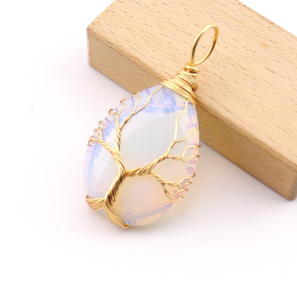 Natural Stone Agate Water Drop Tree of Life Pendant Necklace N781