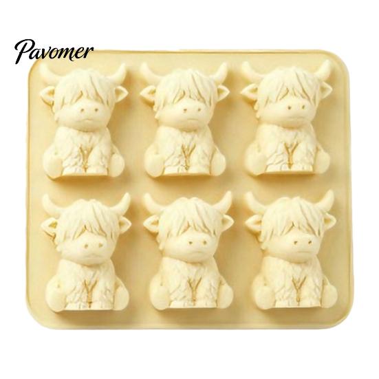 Cute Animal Shaped Ice Molds 3D Highland Cow Mold, 6 Cavity Food Grade Silicone Non Stick Jelly Making Tool Cube Tray, Flexible Mold for Whiskey