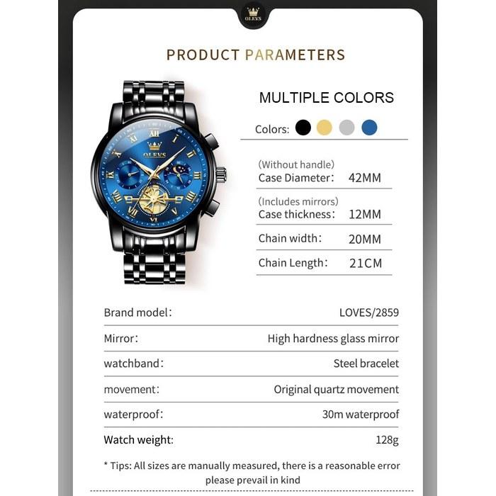 OLEVS Men's Watch Chronograph Analog Quartz Waterproof Black Blue