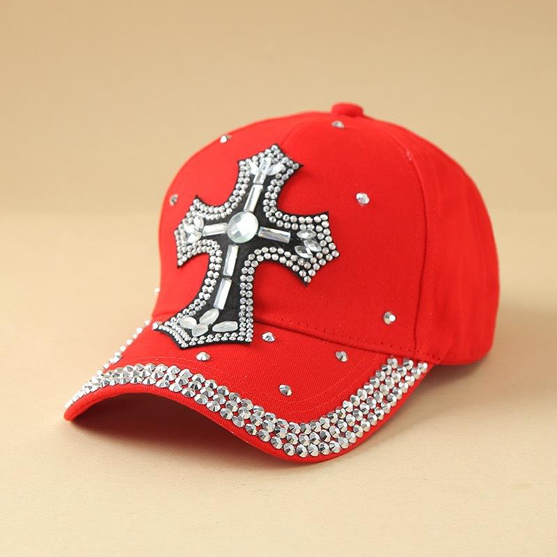 Unisex Baseballkappe mit Strasskreuz, Bling Kristall Nieten Verstellbare Dad Hat, Punk Y2K Mode Sonnenhut Für Männer Frauen Streetwear red