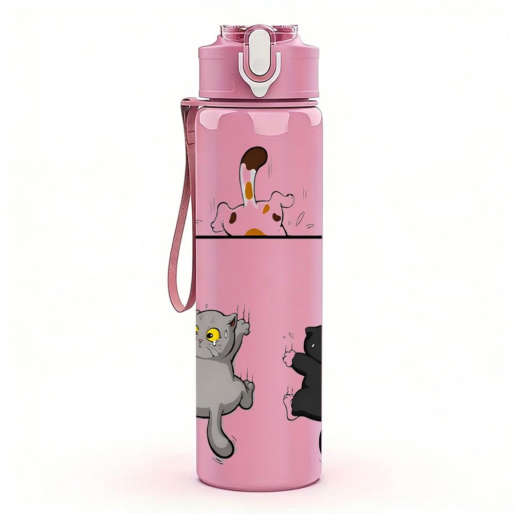 1PC Hanging Bear Toy Cute Minimal Print 750ml Color Plastic Sports Water Bottle Leakproof Flip Straw Lid Suitable for Sports Office Home Use