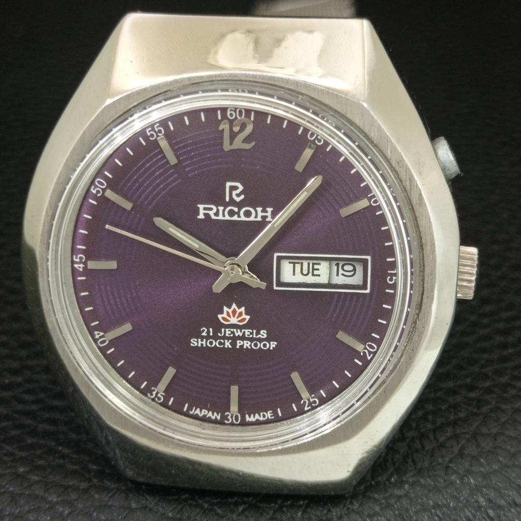 VINTAGE RICOH R31 AUTOMATIC JAPAN MENS PURPLE COLOR DIAL WATCH a709217-1