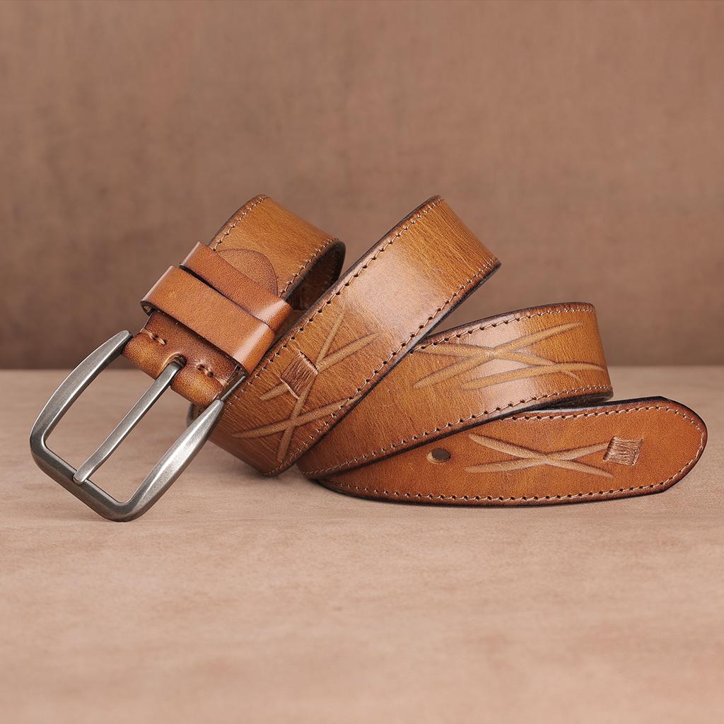 Retro Belt Men'S First Layer Cowhide Whole Leather Versatile Tree Paste Leather Pin Buckle Belt Middle-Aged And Young People Belt