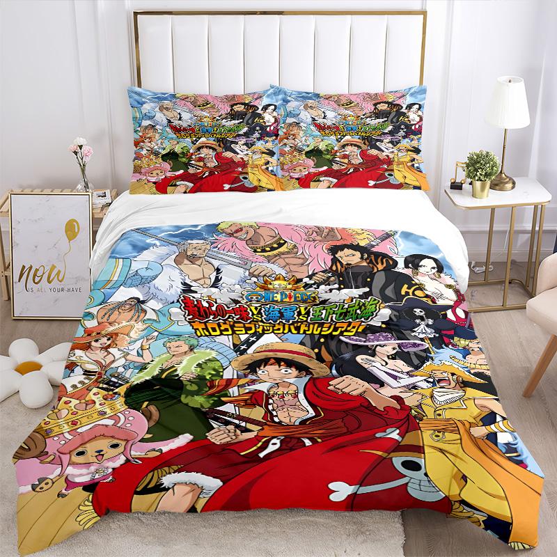 One Piece Adventure Print 3Pcs Bedding Setduvet Cover With 2 Bedropillowcase Home Birthday Gift