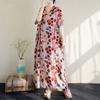 Summer V-neck Cotton Linen Women's Loose Beach Dress