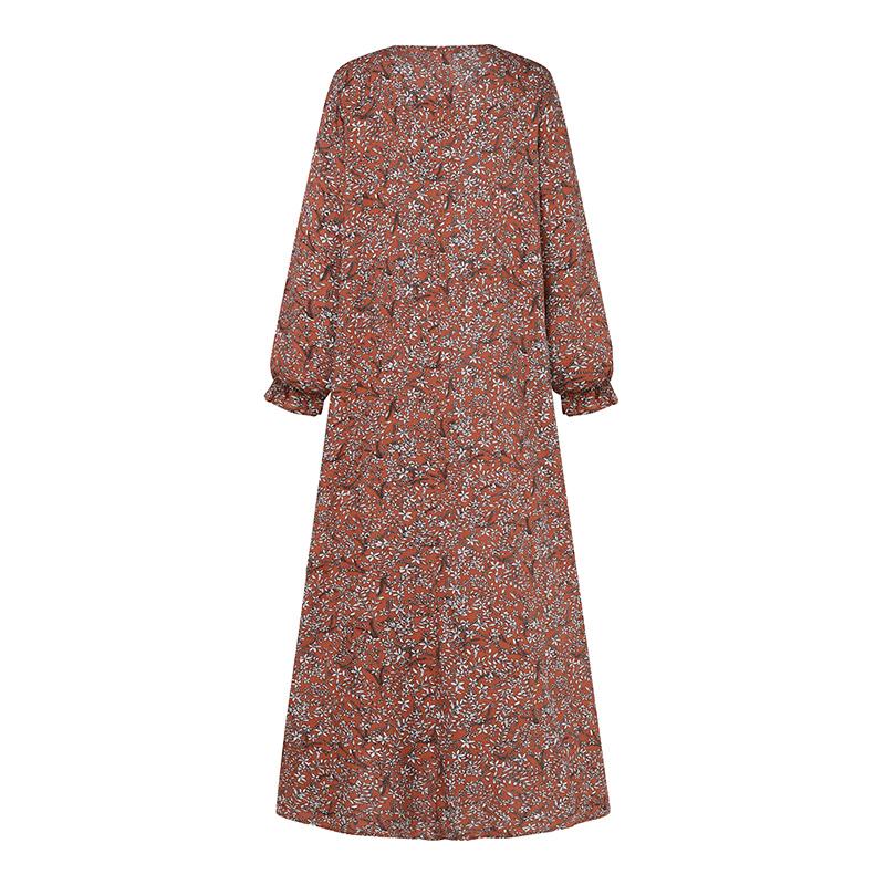 ZANZEA Women Floral Print Loose Casual Round Neck Long Sleeve Dress