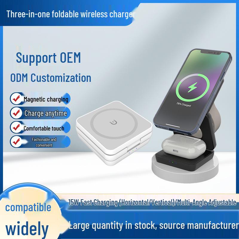 3-in-1 Foldable Magnetic Wireless Fast Charging Phone Holder for Apple