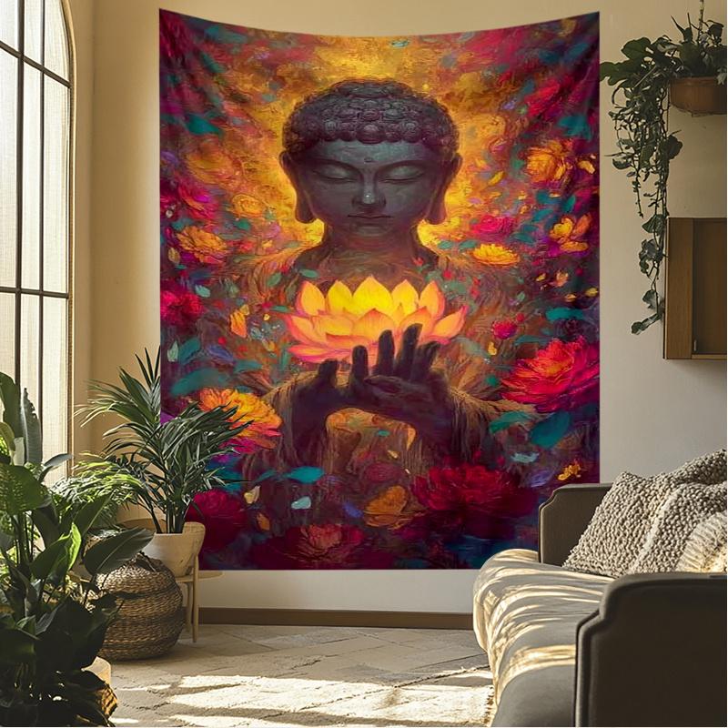 Buddha'S Flower Enlightenment Dharma Polyester Tapestry Room Bedroom Wall Decoration Polyester Wall Hanging