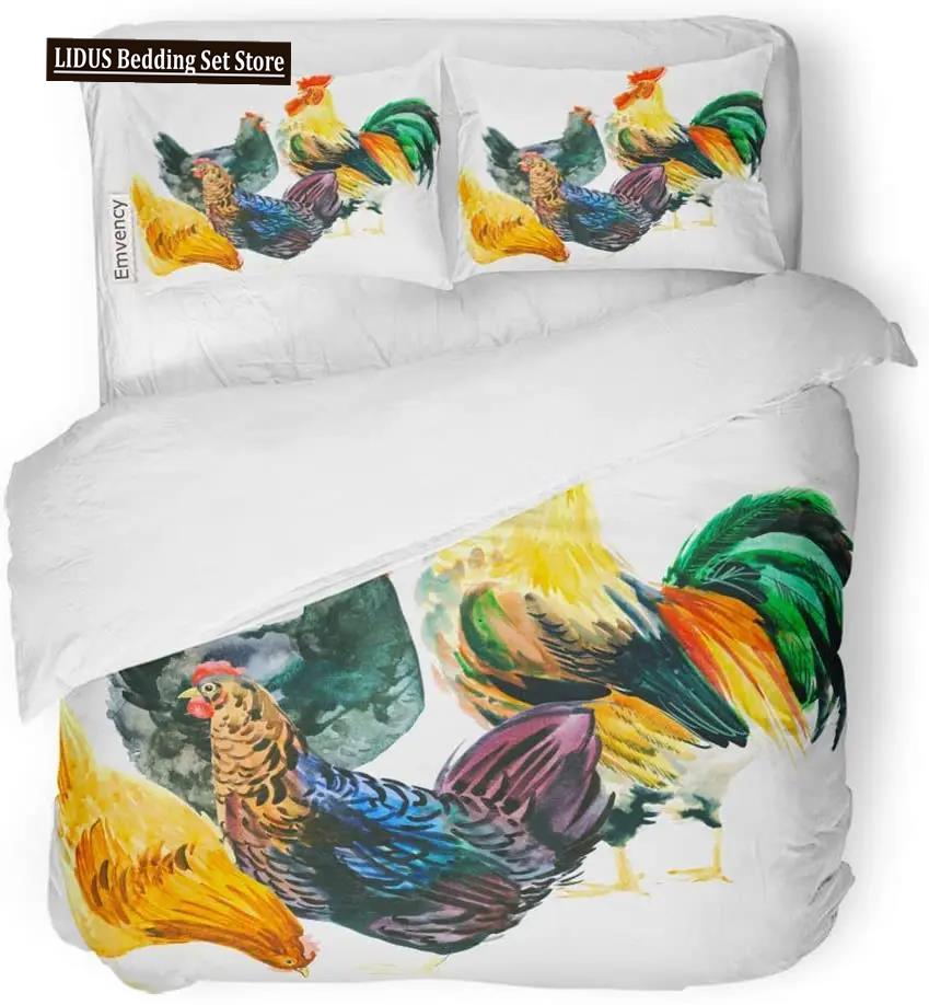 Chicken Duvet Cover King Queen Size Lovely Hen Pattern Bedding Set Kids Teens Adults Farm Animals Soft Polyester Comforter Cover