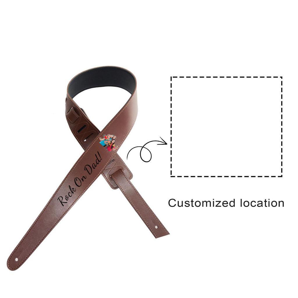 Personalized Leather Guitar Strap With Name And Photo Guitar Body Strap 2.3 Inches Wide Adjustable Strap Perfect Gift For Men Or Musicians