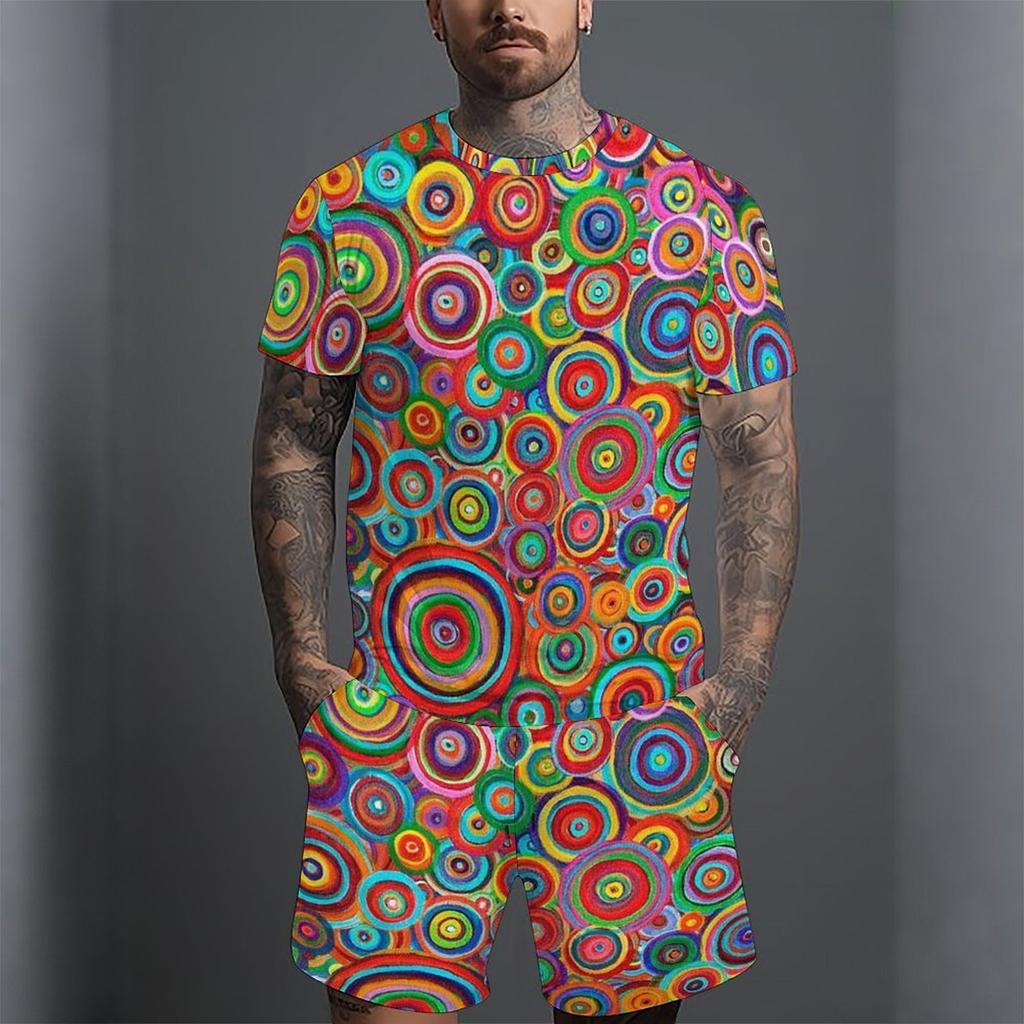 Men Full Black White Paisley Bandana Print Short Sleeve Tee And Matching Shorts Two Piece Outfit