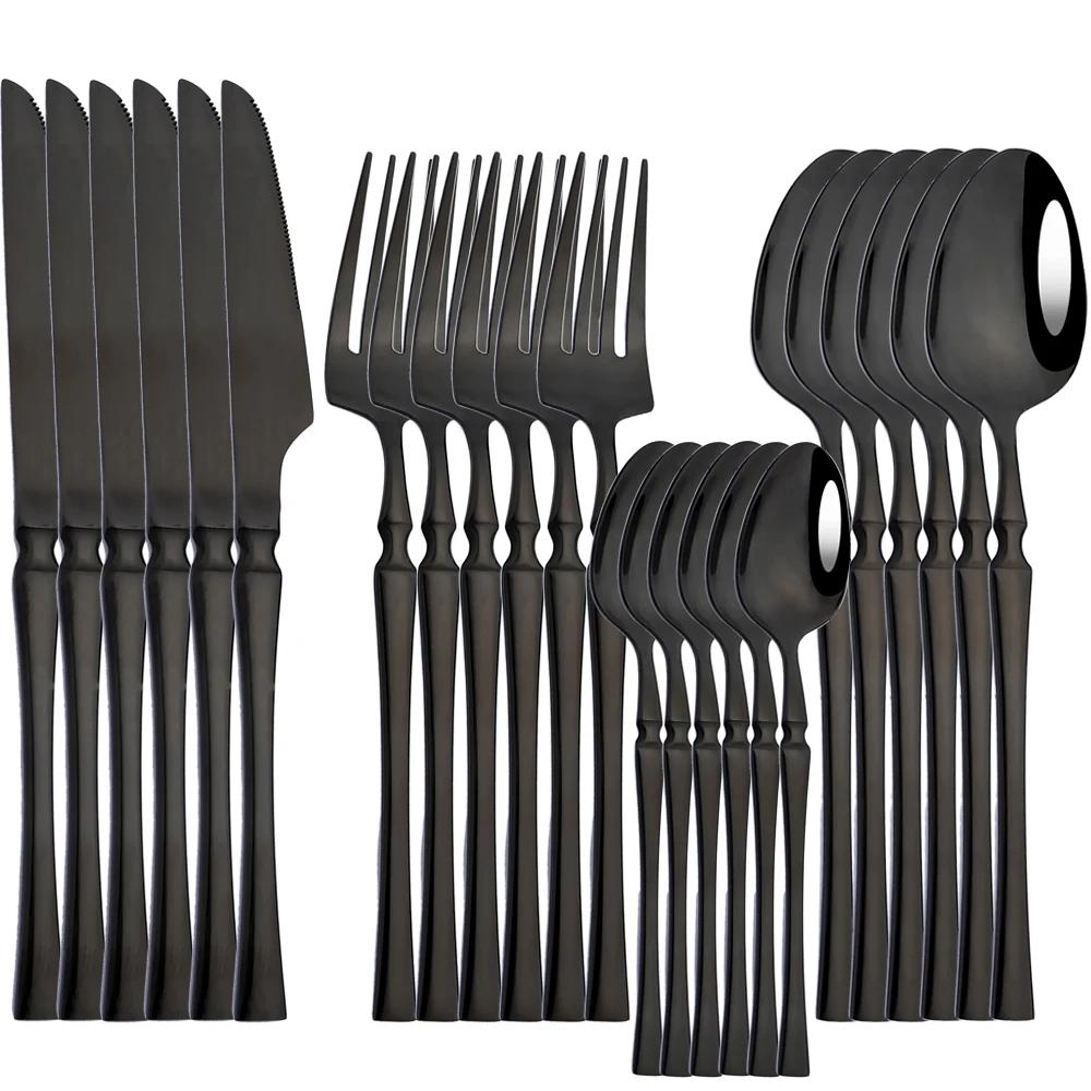 24pcs Dinnerware Set Stainless Steel Tableware Knife Fork Coffee Spoon Cutlery Dishwasher Safe Kitchen Dinner Silverware