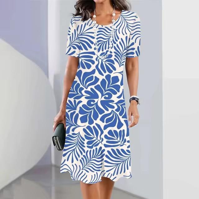 3D geometric stripe print elegant women's short-sleeved summer dress