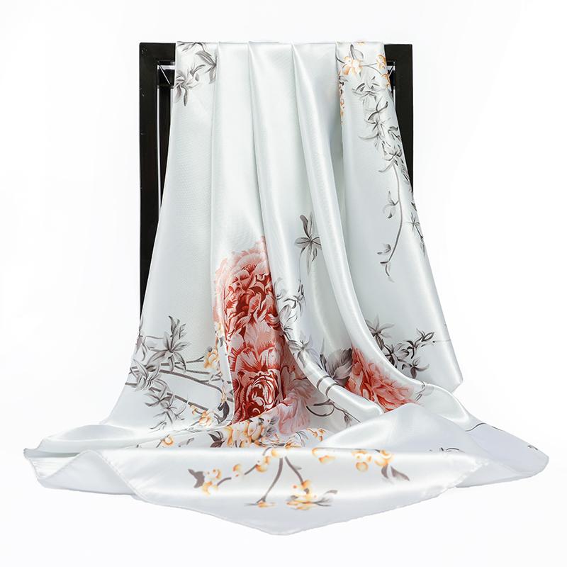 90X90CM Square Women Scarves Silk Office Ladies Hair Neck Bandanna Headband Foulard Headcloth Muslim Headscarf Female Muffler