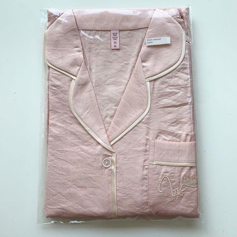 Tencel Cotton Pajamas Women's Summer Short Sleeve Trousers Homewear Summer Thin Cotton Cool Cardigan Two-Piece Suit