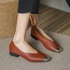 Ladies Shoes New Metal Square Head Single Shoes Women's Genuine Leather Flat Shoes Zapatos Mujer