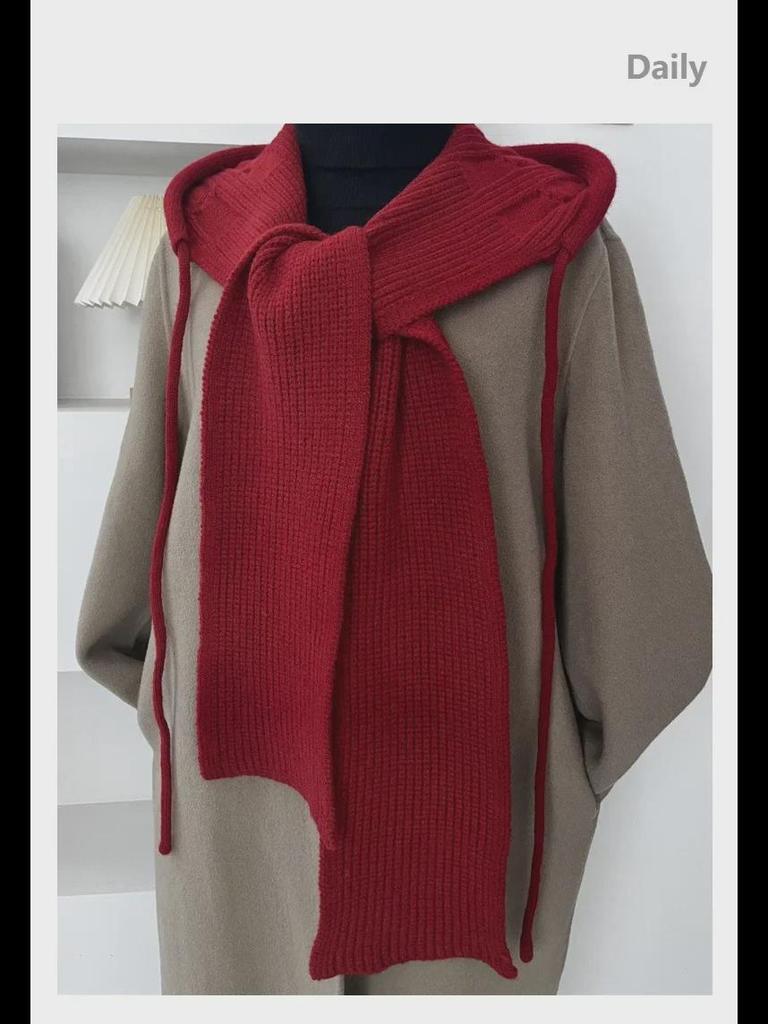 Women's Hooded Knitted Shawl: Wool Hat-Scarf-Waistcoat Combo for Autumn/Winter