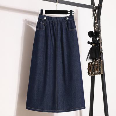 DIMANAF 2024 New Summer Style Plus Size Skirts Elastic Solid Women Denim A-Line Blue Vintage Basic Skirt 5XL