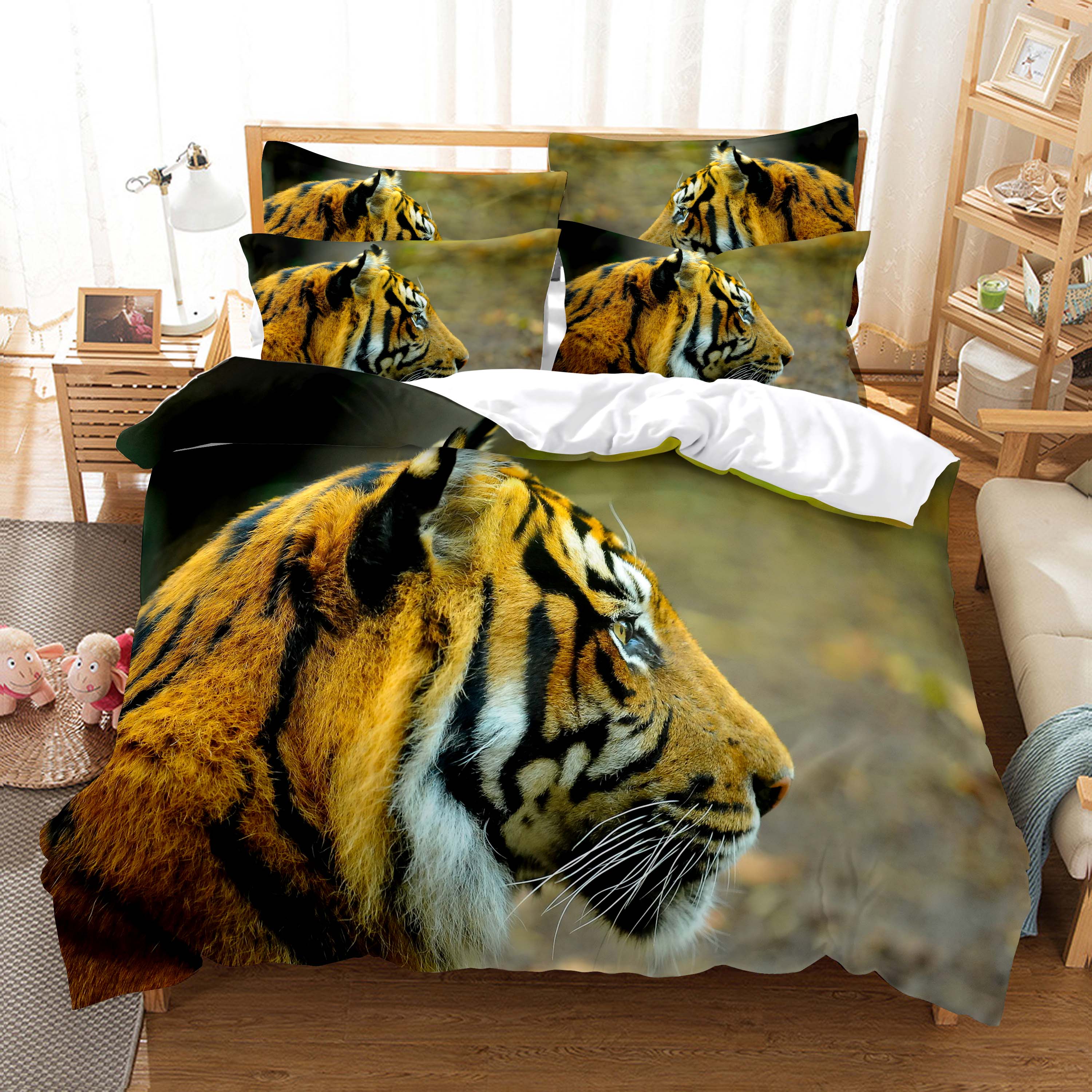 

Комплект постельного белья с тигром King Size 230x260, двуспальная кровать, односпальная кровать Queen, наволочка с изображением животных из льна и 3D-наволочки, комплекты постельного белья для двоих EU Sing 135x200cm&Duvet Cover