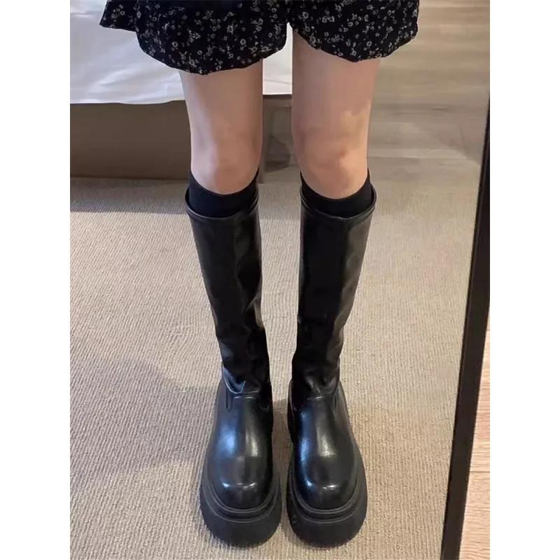 Women'S  New-Arrival Autumn/Winter Knight Boots Rubber Leather Riding Boots Elastic Slimming Boots