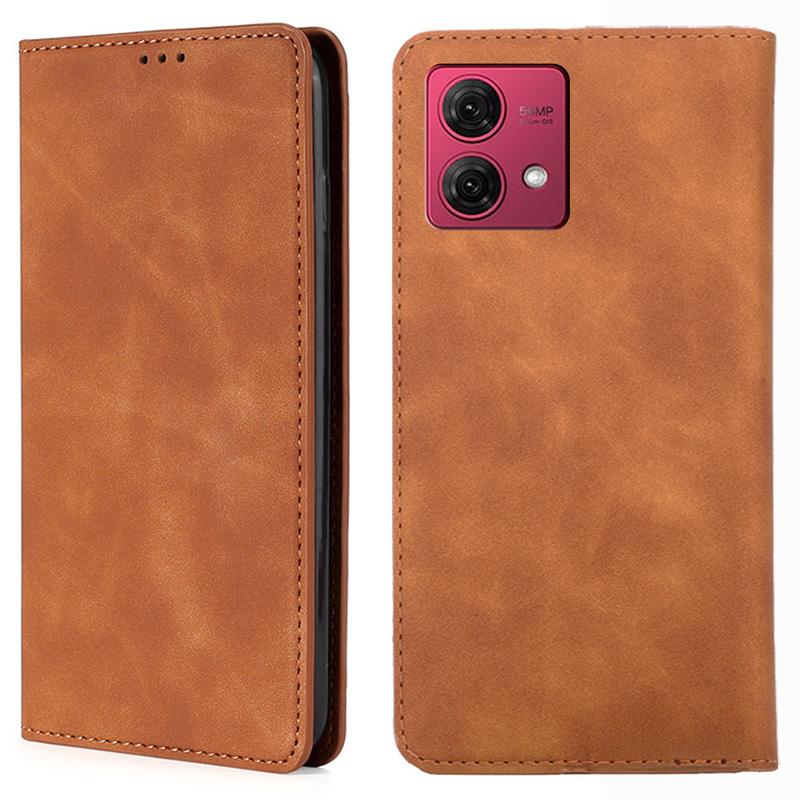 

For Motorola Moto G84 5G Case Skin-touch Flip Stand Anti-scratch PU Leather Phone with Card Slots Light Brown