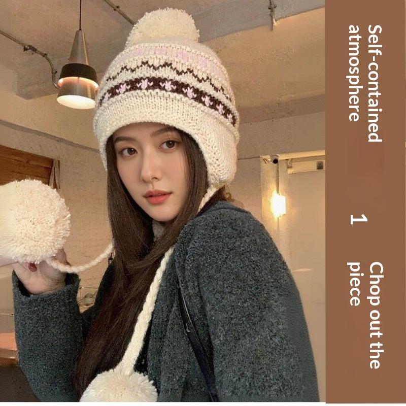 Winter Warm Hat  For Women Cap Outdoor Fair Isle Thickened Cap Protect Ears Warm Wool Couple Cap Cold Hat