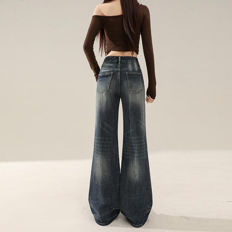 American Spice Girl low-rise slightly pulled jeans women's spring and autumn new bamboo joint pattern loose and thin horn pants