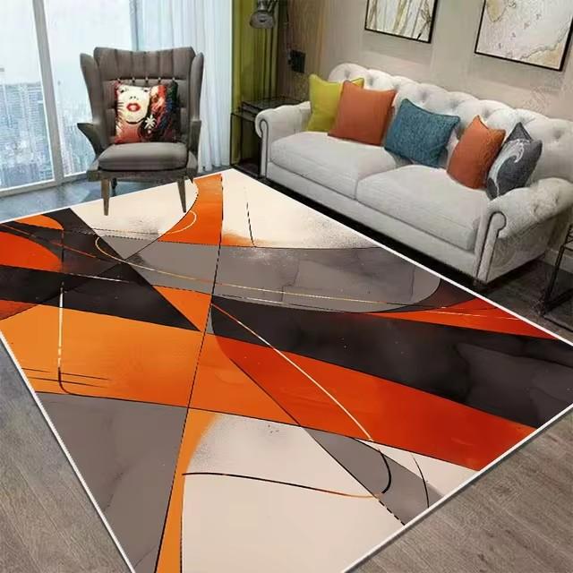 Nordic Style Orange Geometry Large Living Room Carpet Modern Decoration Bedroom Soft Non-slip Carpet Large Area Sofa Side Rug