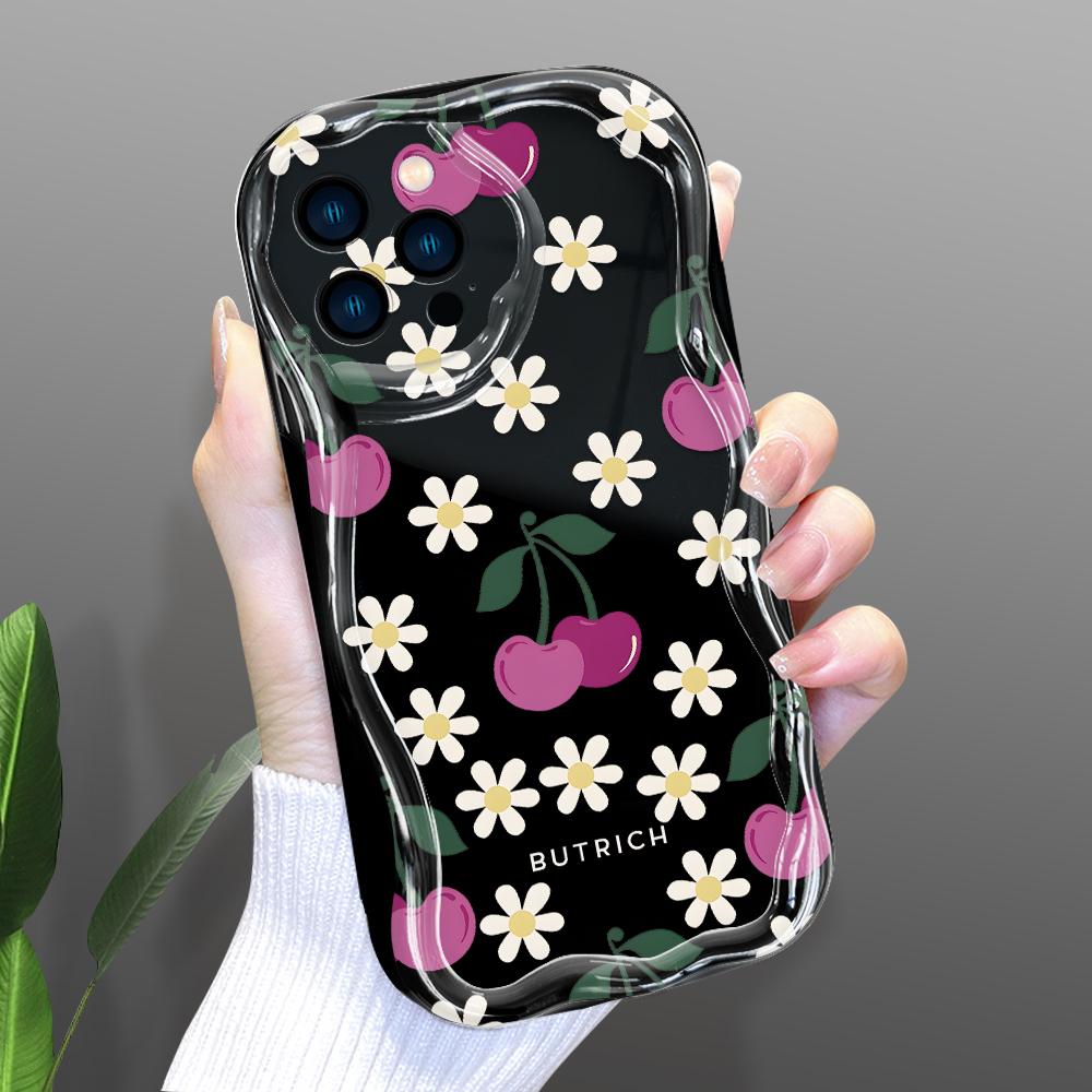 Cartoon Pattern Cream Texture Casing Wavy Edge Soft Silicone Cover Phone Case for IPhone Samsung Huawei Honor Xiaomi Redmi OPPO Realme Vivo Infinix