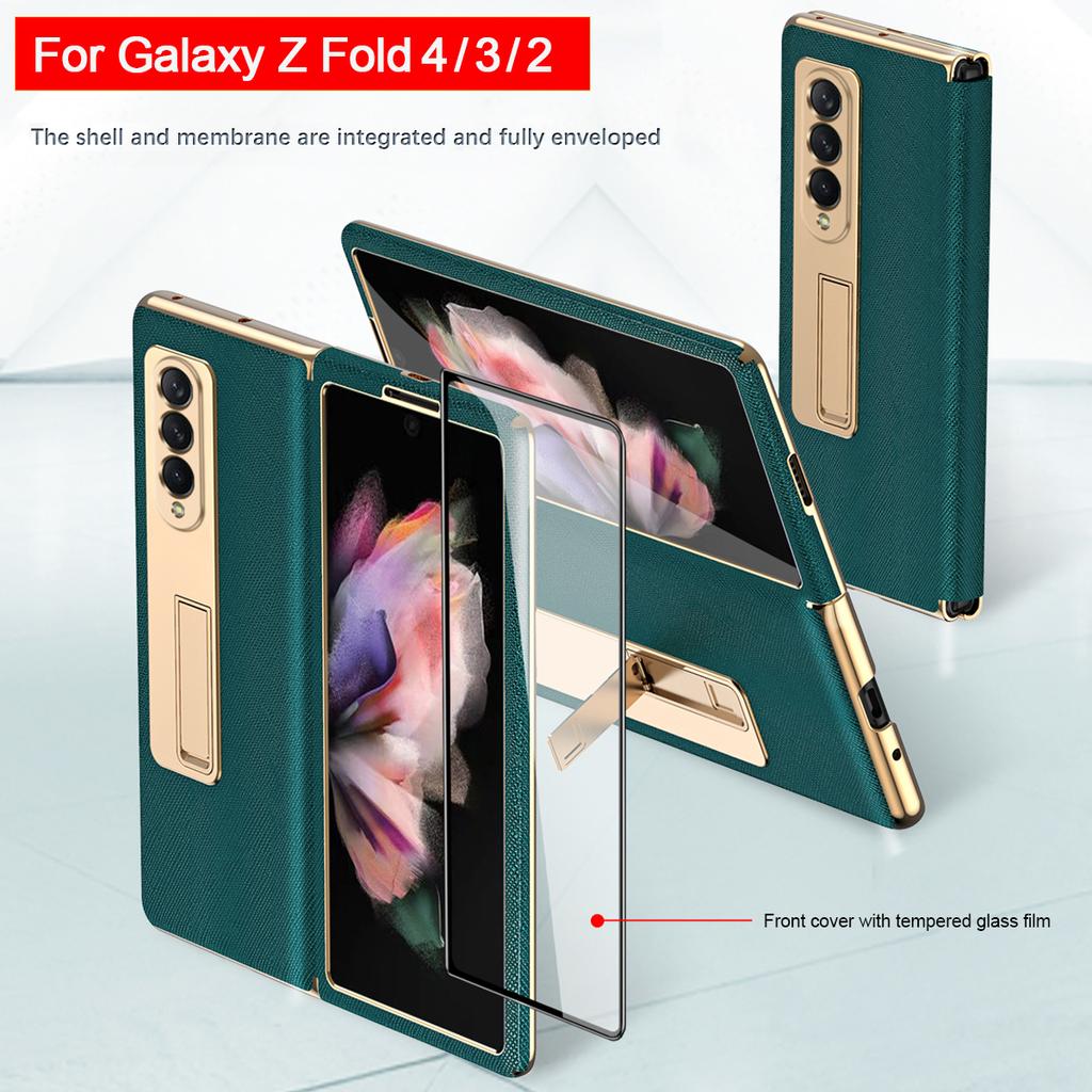 Pentru Samsung Galaxy Z Fold 4 3 2 5g Husă din piele din sticlă din față Husă cu suport cu suport pentru Samsung Z Fold 4 Husă cu protecție completă