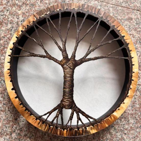 Shaman Drum 10 Inch Handmade Hand Drum with Drum Stick Tree of Life Sound Healing Instrument for Spiritual Music Reflection Meditation