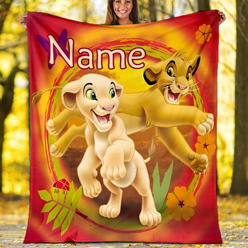 Customizable Lion King Throw Blanket – Personalized Name, All-Season Cozy Snug Blanket, Machine Washable, Personalized Blanket