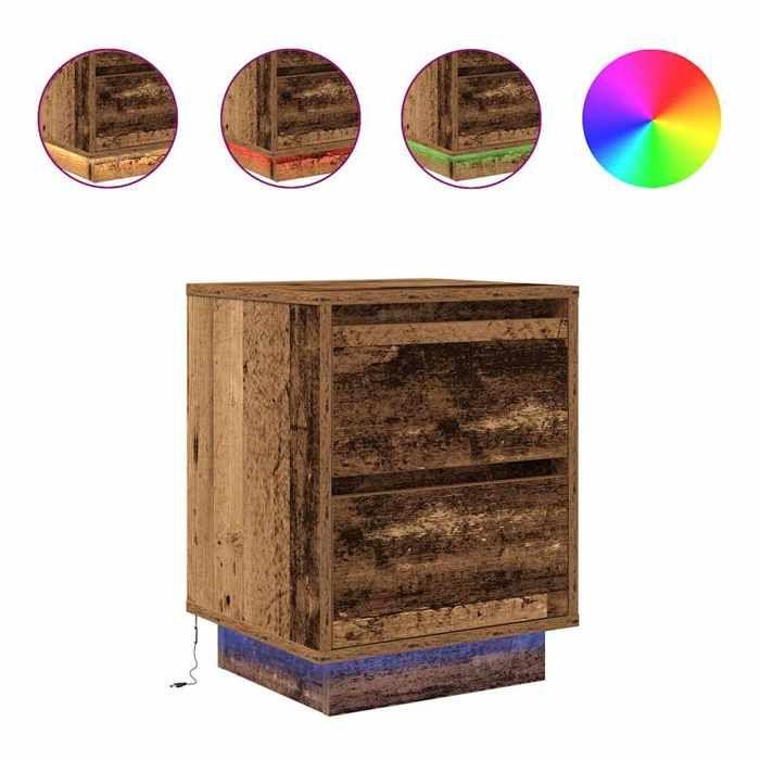 VidaXL Bedside Tables with LED Lights 2pcs Old Wood 38x34x50 Cm, Nightstand, Bed Table, Side Table, Cabinet 861298