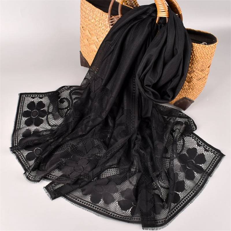 Женская однотонная шаль с цветочным узором, удобная простая стильная резная элегантная шаль 70*180cm чёрный