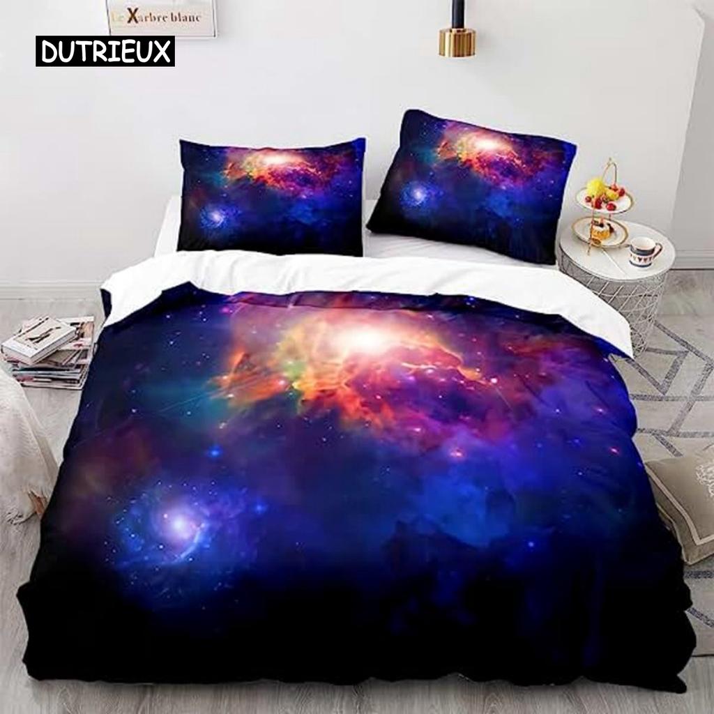 Galaxy-Bettbezug in voller Größe für Mädchen, Jungen, Teenager, Kinder, Sternenhimmel, Kosmos, Bettbezug, weiche Mikrofaser, Reißverschluss, Blau-Violett-Dekor