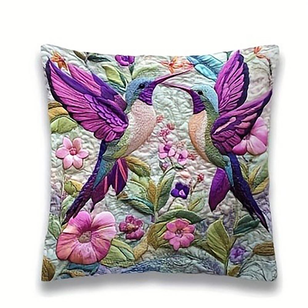 

Exquisite Quilted Pillowcases with Vivid Hummingbird and Flower Patterns Sofa cushion cover home room decoration 16x16Inch