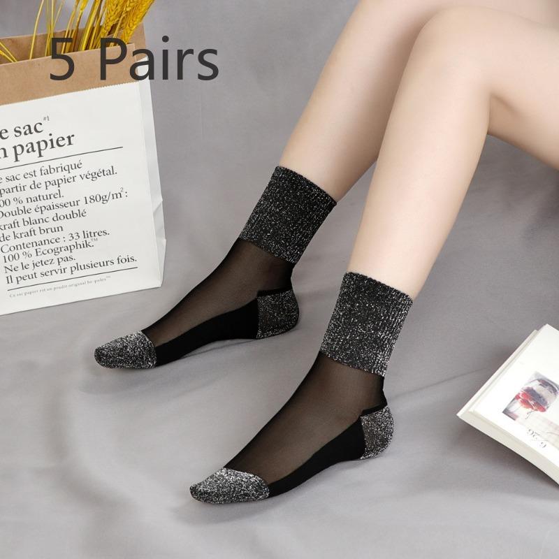 

5 пар женских тонких нескользящих и износостойких стеклянных чулок для весны и осени 5 Pairs серебряный