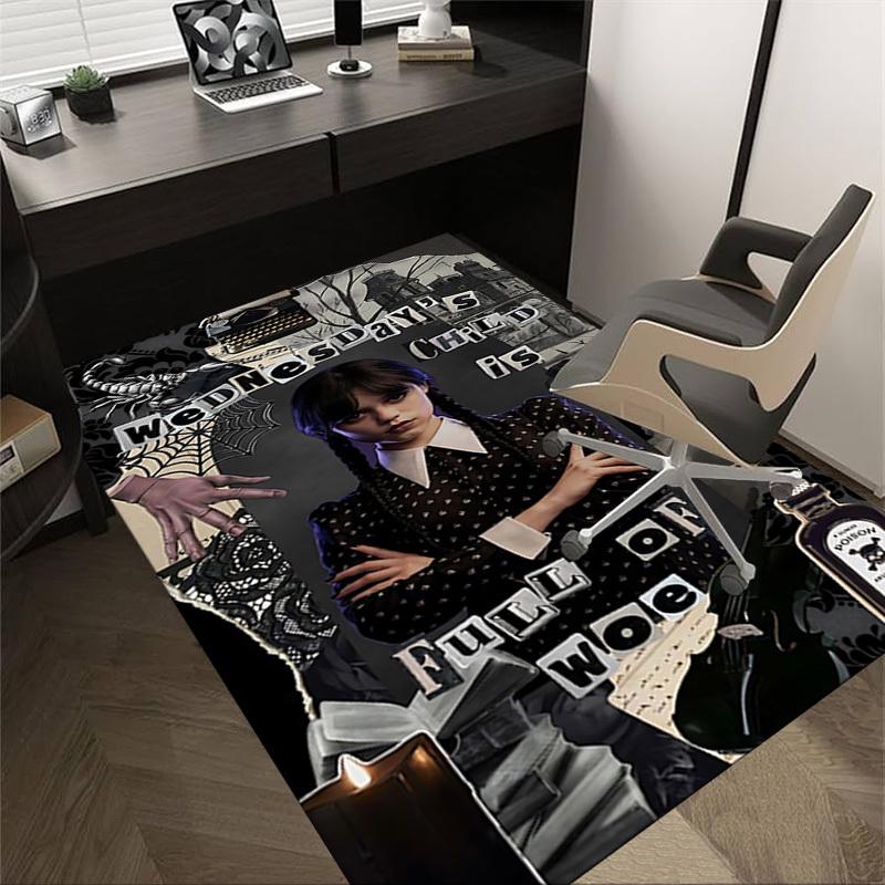 1pc Wednesday Addams, gothic Home Office, Durable Polyester Floor Mat with Easy, Office Decor, Urban Style, Nonslip Backing, Highquality Fabric