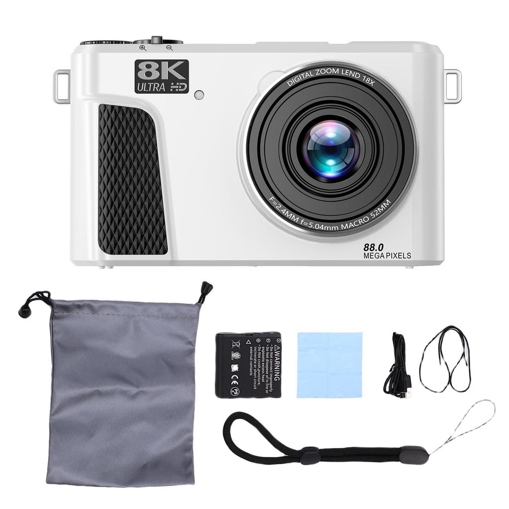 Digital Camera 8K 88MP 18x Zoom Autofocus WiFi Travel Camera with 3 Inch Flip Screen Multiple Filters Fill Light for Live